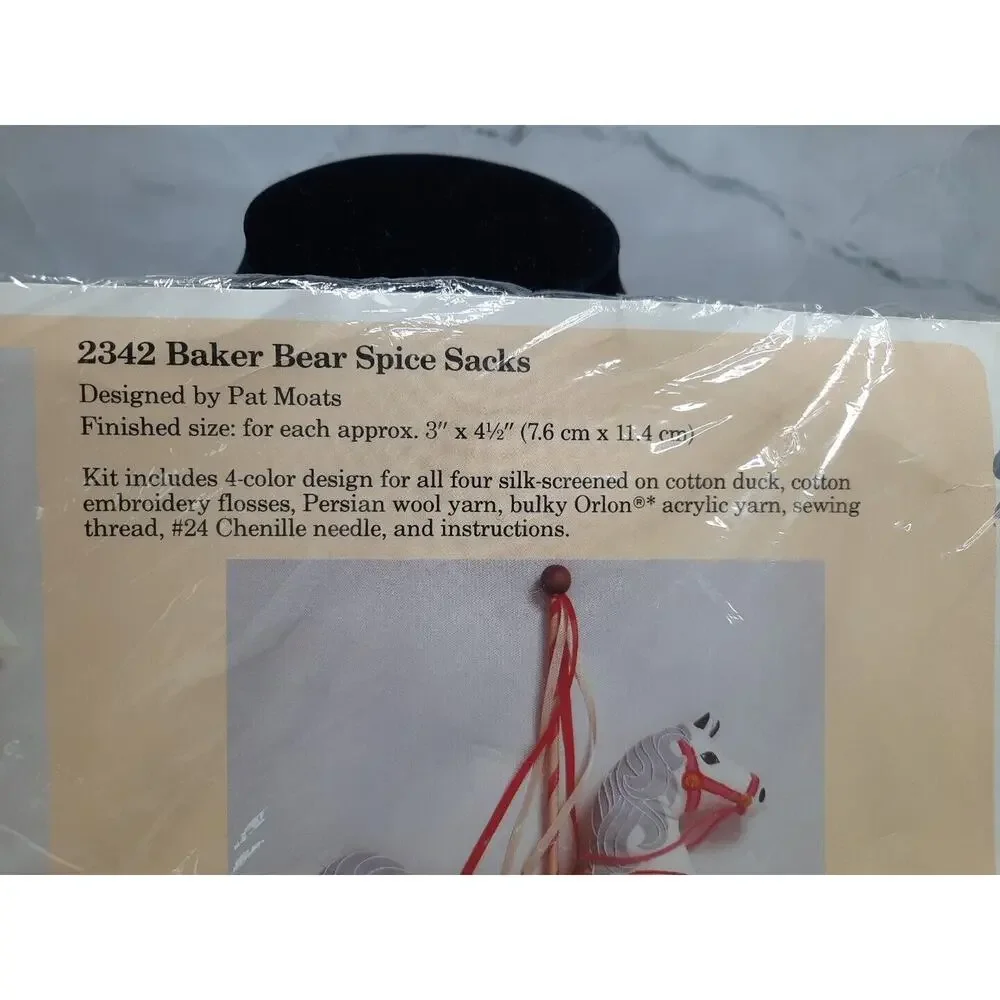 Vintage The Creative Circle Embroidery Kit 2342 Baker Bear Spice Sacks Christmas